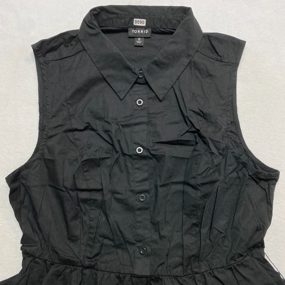Torrid Dress Womens 0X Black Sleeveless Shirt Poplin Button Fit Flare - Picture 3 of 6